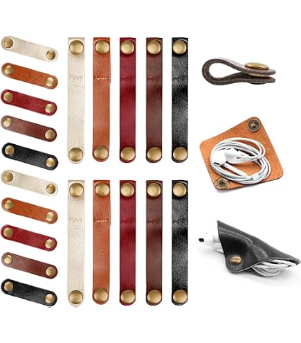 15-Pack Leather Cable Straps – 90x12mm Cord Organizer, Snap Closure, Earphone & USB Cable Management - View #7