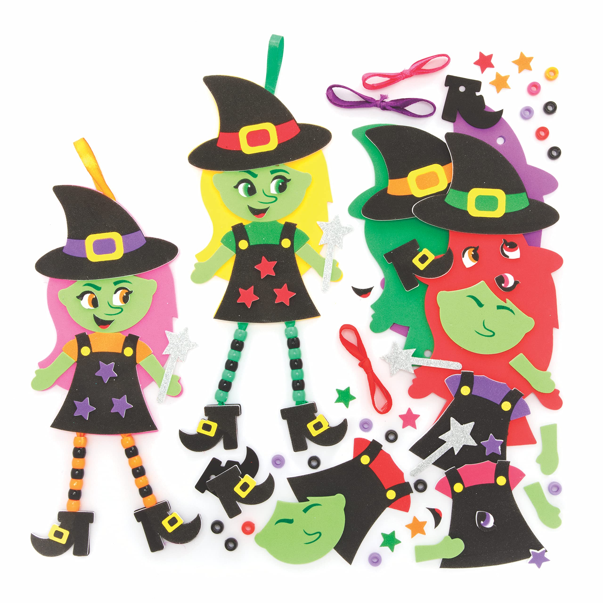 Baker Ross FE689 Halloween Craft Beads Kit - Pack of 5, Witch Decoration Childrens Crafts Kits, Art Activities for Kids to Make And Decorate