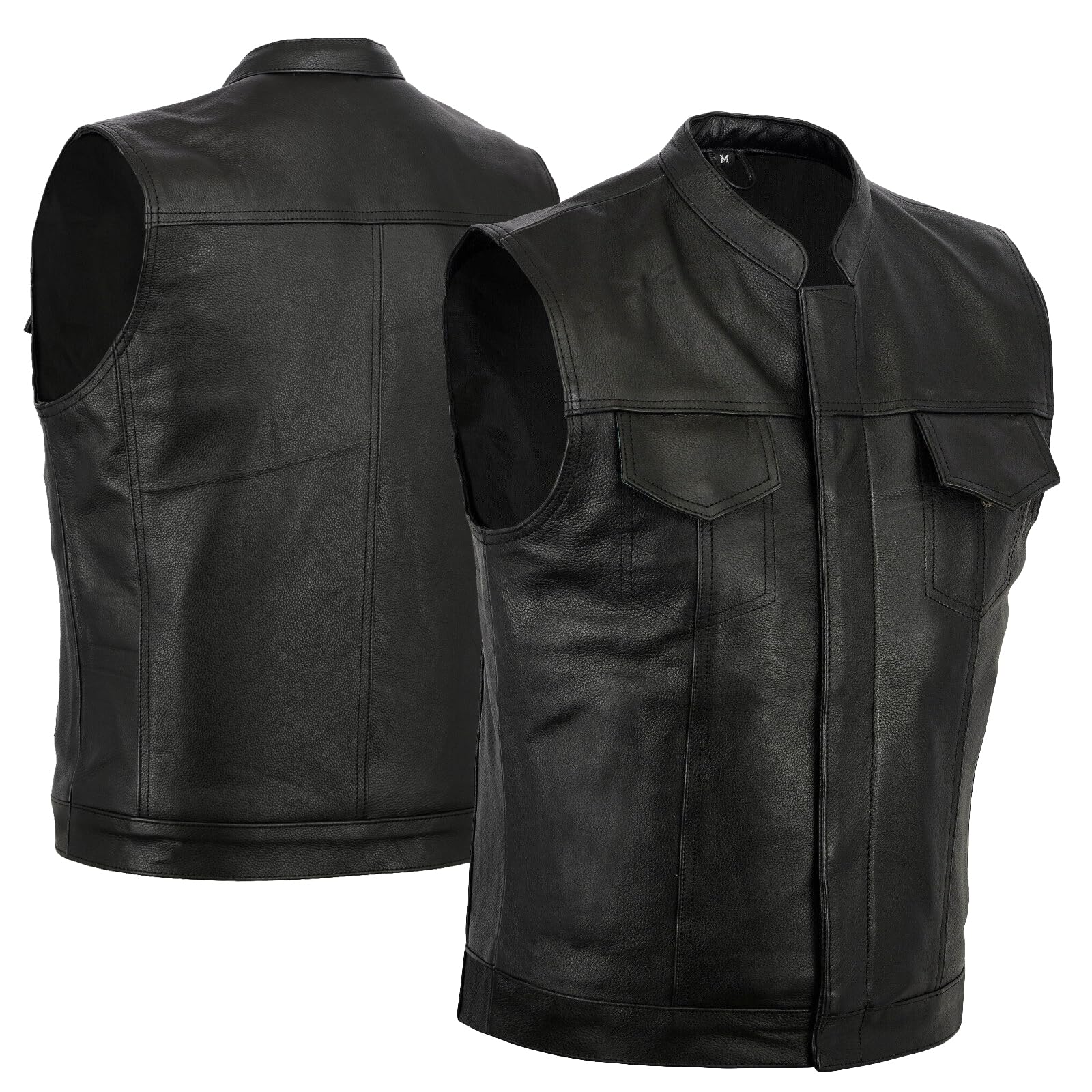 Bikers Gear Australia The Revolver Motorcyle Leather Vest Sons of Anarchy Style Biker Sleeveless Waistcoat, Black, Large
