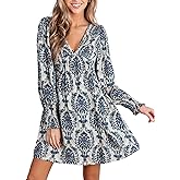 CUPSHE Women's Mini Dress Smocked V Neck Long Sleeve Empire Waist Casual A Line Dress