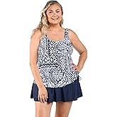 Maxine of Hollywood Womens Scoop Neck Faux Tankini Swim Dress One Piece