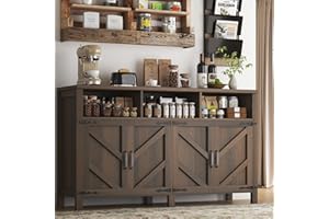 knoworld Buffet Sideboard with Storage Farmhouse with 4 Doors, 55'' Large Kitchen Storage Cabinet Wood Coffee Bar Cabinet Buffet Table with Shelves for Kitchen, Dining Room, Entryway (Brown, 55in)