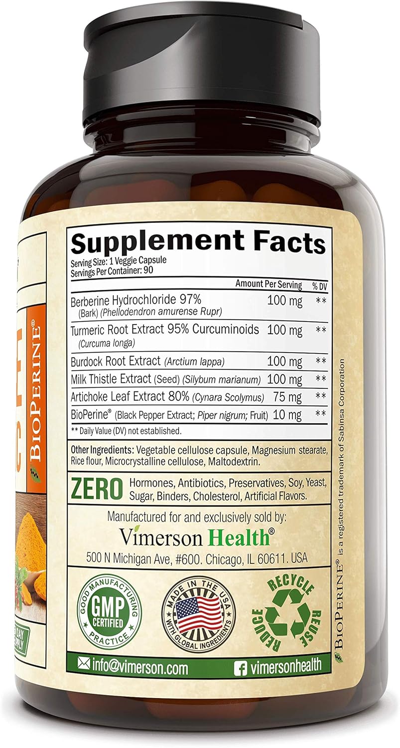 Berberine Turmeric Curcumin Supplement with Bioperine - 90 Vegan Capsules - Supports Joints Health, Glucose Metabolism, Heart Health - with Black Pepper Extract - 30 Day Supply: Health & Personal Care