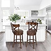 PHI VILLA 30 inch Bar Stools Set of 2 - Swivel Barstools Wooden Barstool Counter Height Bar Stool, Leather Barstools with Bac