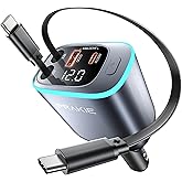 Car Charger 4in1 Retractable USBC Car Fast Charger with 2 Type-C Charging Cables and 2 USB Ports Compatible with i Phone 17/1