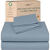 California Design Den 100% Organic Cotton Sheets King - Cool and Crisp Percale Sheets King Size Set with Deep Pockets, Durable Bedding Set - Blue Hydrangea