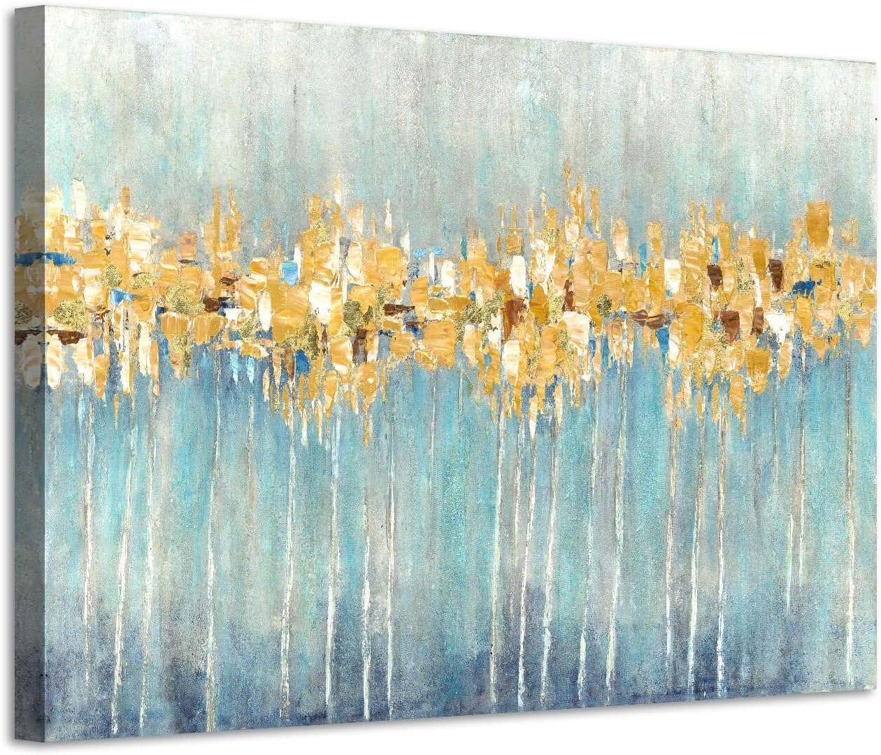 Paintings - ARTISTIC PATH Abstract Trees Canvas Wall Art: Hand Painted Textured Grey and Gold Foils Embellishment Landscape Painting Artwork for Living Room (36''W x 24''H,Multi-Sized)