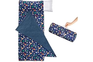 BABYAL Toddler Nap Mat with Removable Pillow and Cozy Blanket, Lightweight, Soft, Perfect for Kids Preschool, Daycare, Travel Sleeping Bag Boys and Girls