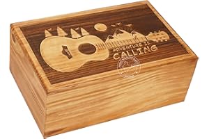 Hind Handicrafts Wooden Cremation Urn for Human Ashes - Guitar Music Engraved Pine Wood Urns- 11" x 7" x 4.5", 250 Cubic Inch