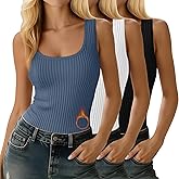 Oakgarden 3 Pack Women's Thermal Tank Tops Ribbed Scoop Neck Cotton Sleeveless Undershirts Fleece Lined Camisole Base Layer