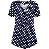 FOLUNSI Women’s Plus Size Short Sleeve Henley Shirt V Neck Floral Blouses Tunic Tops M-4XL