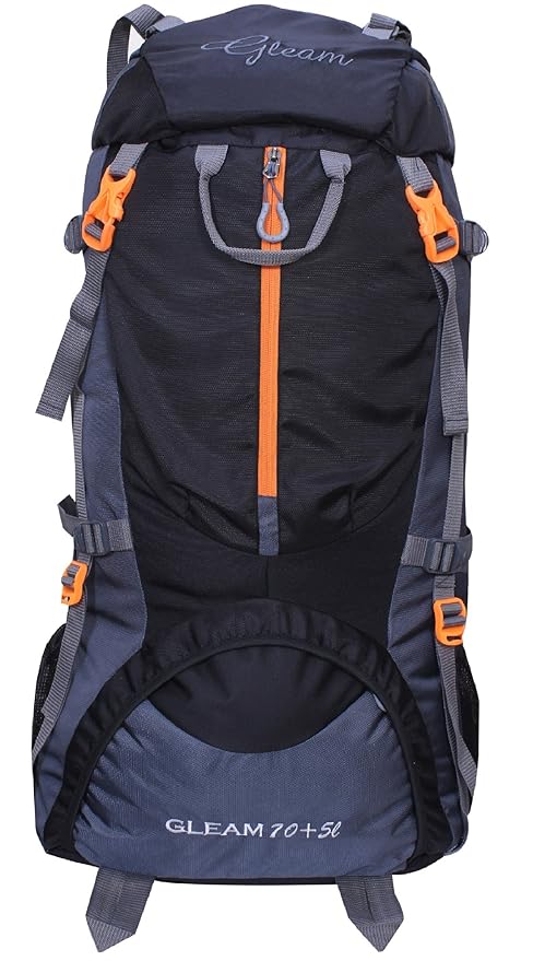 Gleam 0109 Climate Proof Mountain Rucksack , Backpack 75 Ltrs Black & Grey With Rain Cover
