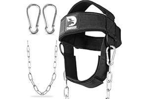 DMoose Fitness Neck Harness for Weight Lifting - Adjustable Head & Chin Strap with 30" Heavy Duty Steel Chain - Neck Exercise