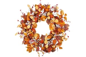 VGIA 18 Inch Fall Wreath Front Door Wreath with Cape Gooseberries Artificial Autumn Wreath with Fall Leaves Fall Decorations with Golden Berries Home Decorations for Autumn Harvest