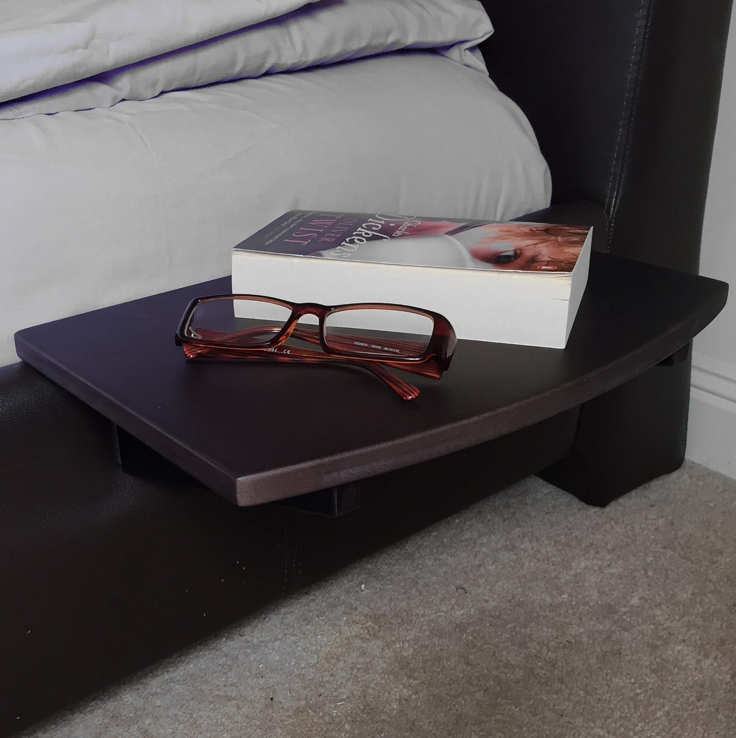 Woodquail Bamboo Clip on Hanging Shelf, Small Bedside Table (Clips 21mm, Black) - Image 3