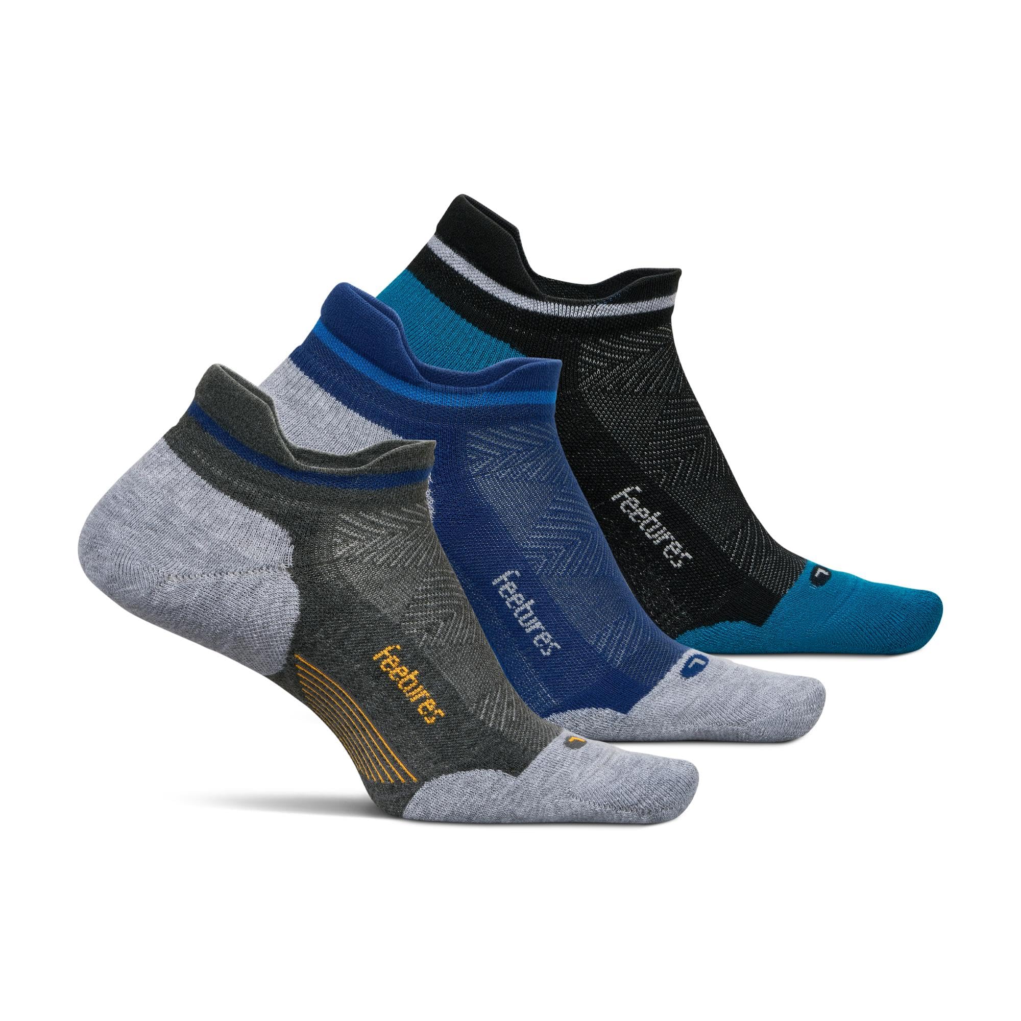 Feetures Elite Max Cushion No Show Tab Ankle Socks - Sport Sock with Targeted Compression - Iron Mist Mix, Xlarge (3 Pair) Image