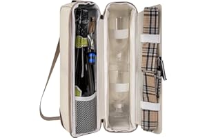 ALLCAMP OUTDOOR GEAR ALLCAMP Wine Tote Bag with Cooler Compartment，Picnic Set Carrying Two Sets of Tableware（Cream-Colored）