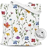 EJGFS Wildflower Tote Bag with Magnetic Buckle for Girls, Women Canvas Tote Bag with Flowers Pattern-Floral Gifts for Birthday, Mother's Day, Christmas.(050)