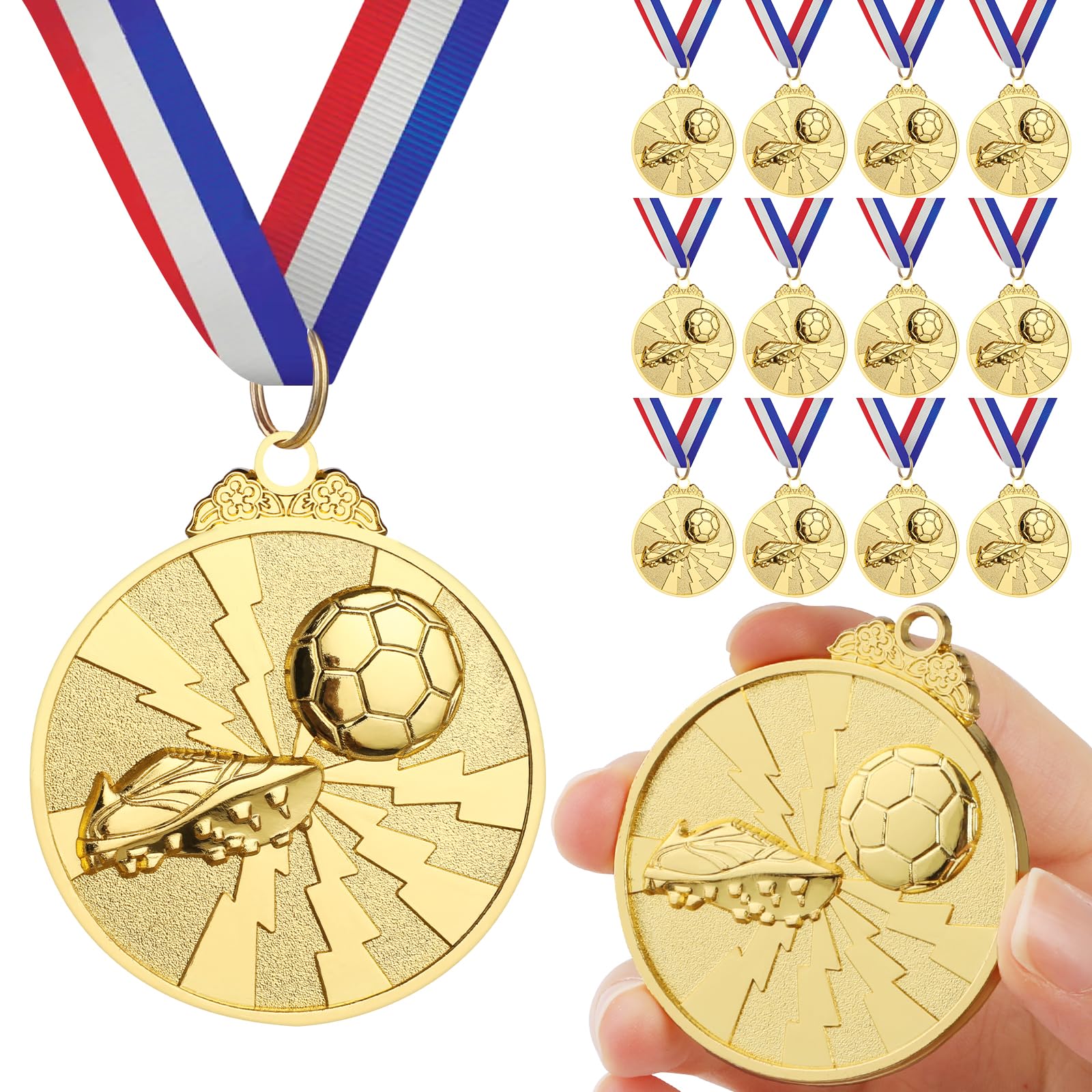 GeeRic Football Medals, Zinc Alloy Soccer Football Award Trophies Medal with Ribbon Medal Winner Medals for Competition/Sports/Party Decoration