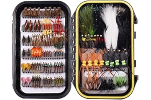 Wifreo Fly Fishing Flies Assortment with Waterproof Fly Box, 28/40/64/92/120pcs Dry/Wet/Nymph/Streamer Flies, Trout/Bass/Panfish/Salmon Fishing Flies