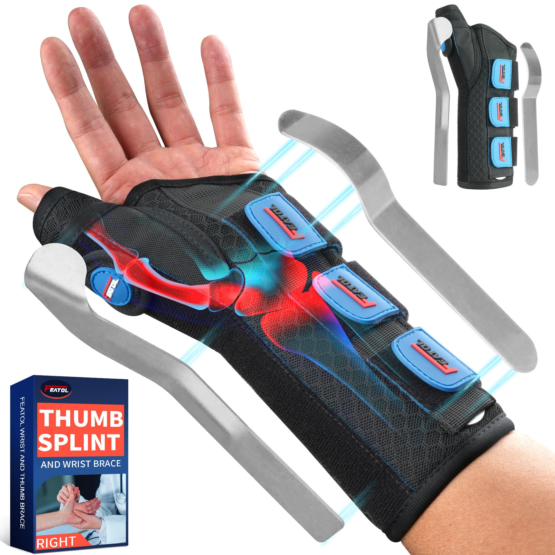 Photo 1 of FEATOL Carpal Tunnel Wrist Brace Night Support, Thumb Spica Splint Left Hand for De Quervains Tenosynovitis, Tendonitis, Wrist Brace With Thumb Support-Large/XLarge-Women & Men, Black