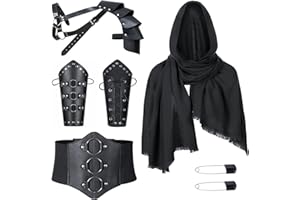 ALAMIYA Medieval Knight PU Leather Corset Belt Shawl Men Renaissance Half Shoulder Cape Scarf Buckle Bracers Retro Accessories