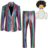 Men's Disco Costume Shiny Sequin Suits Set 70s Party Outfits