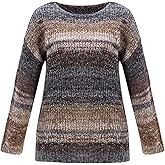 winkbay Women's Striped Oversized Sweater Vintage Boat Neck Long Sleeve Knit Pullover Tops