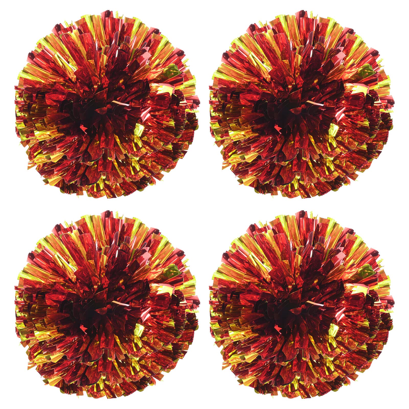 PATIKIL Cheerleading Pom Poms, 4 Pack PET Cheer Pom with Finger Holes for Sport Game Team Spirit Fun Dance Stage Events, Red Golden