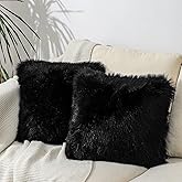 linmopm Excluding Insert Faux Fur Sheepskin Pillow Cover White Shag Fuzzy 18x18 Inch Black 2 Pcs Super Soft Fluffy Cushion Plush Pillow Case Luxury Living Room Sofa Bed Home Decor Chair Cushion