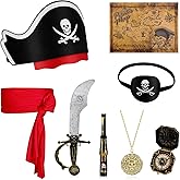 8 Pcs Pirate Costume Accessories Set Include Pirate Hat Headband Eye Patch Binocular Map Pirate Accessories for Halloween Cosplay Multi