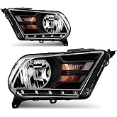 AUTOSAVER88 Headlight Assembly Compatible with 2010-2014 Ford Mustang Headlights Black Housing Halogen Headlamp Amber Corner Reflector Clear lens (Bulbs NOT Included)