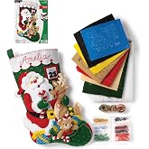 Bucilla Felt Applique 18" Stocking Making Kit, Santa and Friends, Perfect for DIY Arts and Crafts, 89330E