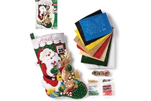 Bucilla Felt Applique 18" Stocking Making Kit, Santa and Friends, Perfect for DIY Arts and Crafts, 89330E