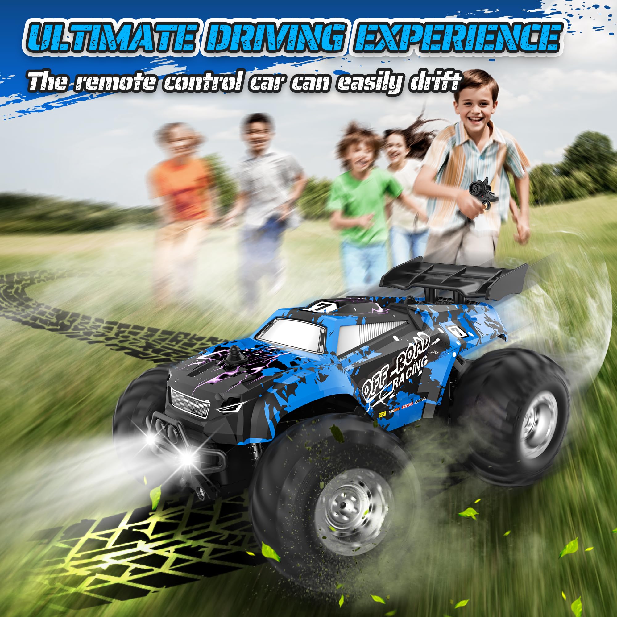 Remote Control Car, All-Terrain Remote Control Truck for Boys, Headlight, 1:20, 10KM/H, 2.4GHZ, Speed-Friendly, Sturdy, Rechargeable RC Cars for Boys 4-7 8-12 Christmas, Beginner, Kids 6-12+