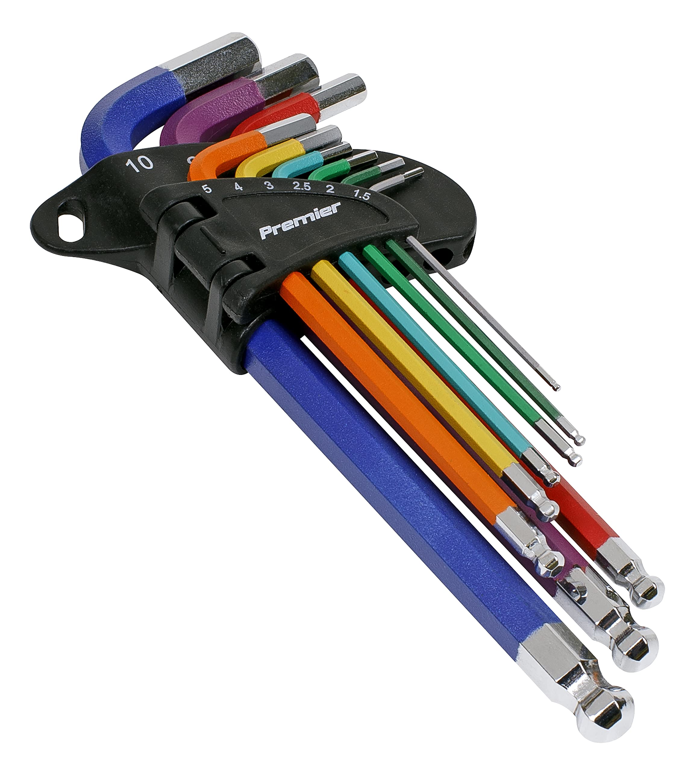 Sealey Premier 9pc Anti-Slip Long Ball-End Hex Set - Metric - Display Box of 10 - AK7190DB