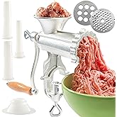 Meat Grinder with Tabletop Clamp, 2 Cutting Disks, Cast Iron Heavy Duty | Sausage Maker &amp; Manual Meat Mincer- Homemade Burger Patties, Fresh Ground Beef &amp; More, Portable with Effortless Hand Crank