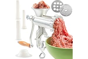CUCINAPRO Meat Grinder with Tabletop Clamp & 2 Cutting Disks, Cast Iron Heavy Duty Sausage Maker and Manual Meat Mincer - Make Homemade Burger Patties, Ground Beef and More, Portable and Easy to Use