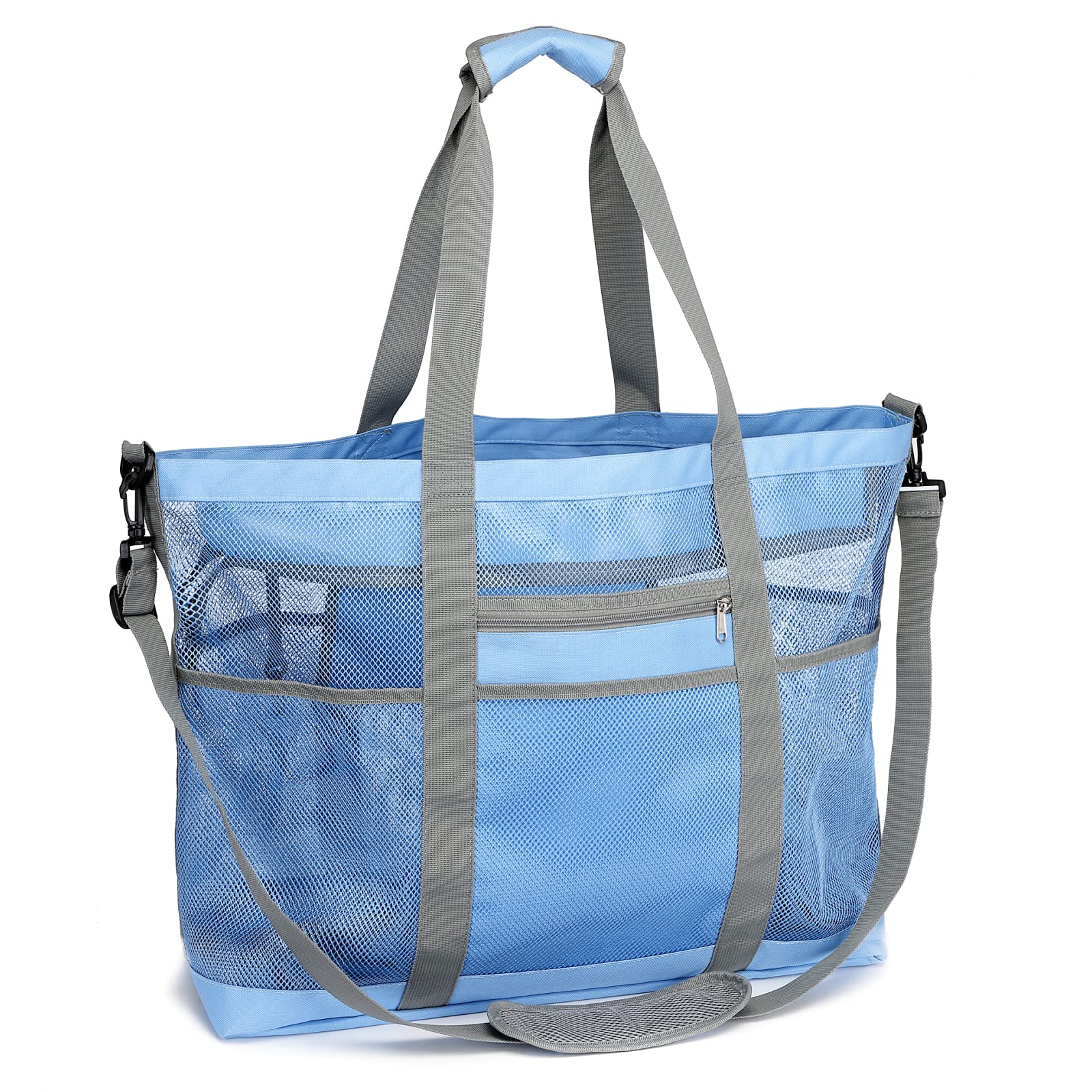 Photo 1 of ****STOCK PHOTO SIMILAR TO ITEM****
F-color Mesh Beach Bag, 9 Pockets Oversized Beach Tote Bag with Zipper Pool Beach Bag, Cheetah Print
