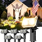 LETMY Solar Lights Outdoor Waterproof IP65, 6 Pack Solar Spot Lights Outdoor with 14 Big LEDs, 2-in-1 Wall Lights &amp; 2 Modes Solar Landscape Spotlights for Pathway Yard Decor Garden Gifts (Warm White)