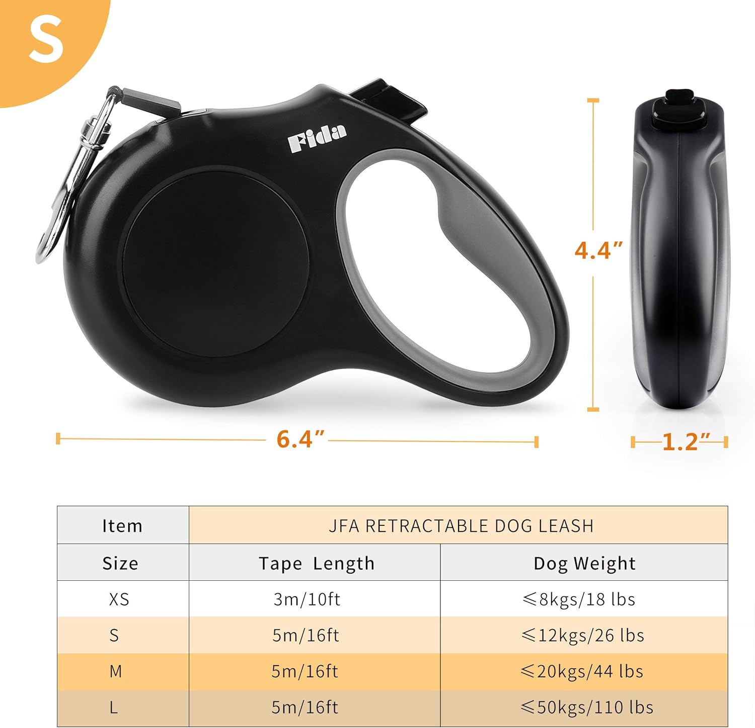 Fida Retractable Dog Leash, 16 ft Dog Walking Leash for Small Dogs up to 26 lbs, 360° Tangle Free, Black : Pet Supplies