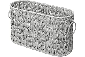 PINXIURY Toilet Paper Storage Basket, Bathroom Toilet Organizer with Strap Handle, Woven Toilet Paper Holder for 6 Mega Rolls, Bathroom Storage, Magazine Holder for Office, Bedroom, Grey