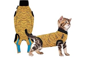 Suitical Cat Recovery Suit for Spay, Neuter, Suture, Incision, & Skin Conditions - Breathable Fabric with Back Opening - 13.0-16.5 Inches Neck to Tail, 16-20 Inches Chest - 2XS, Tiger Print