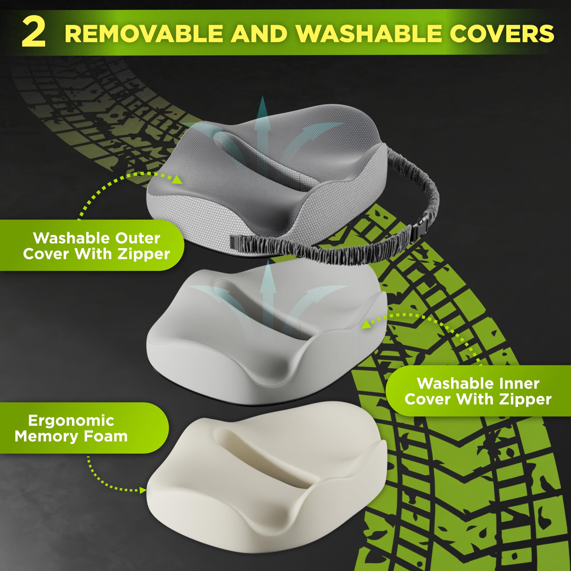Truck Seat Cushion for Truck Driver Seat Cushion – Upgraded Back Support, Thick and Firm Memory Foam, Pain Relief for Hours of Driving, Maximum Tush Comfort and Trucker Approved
