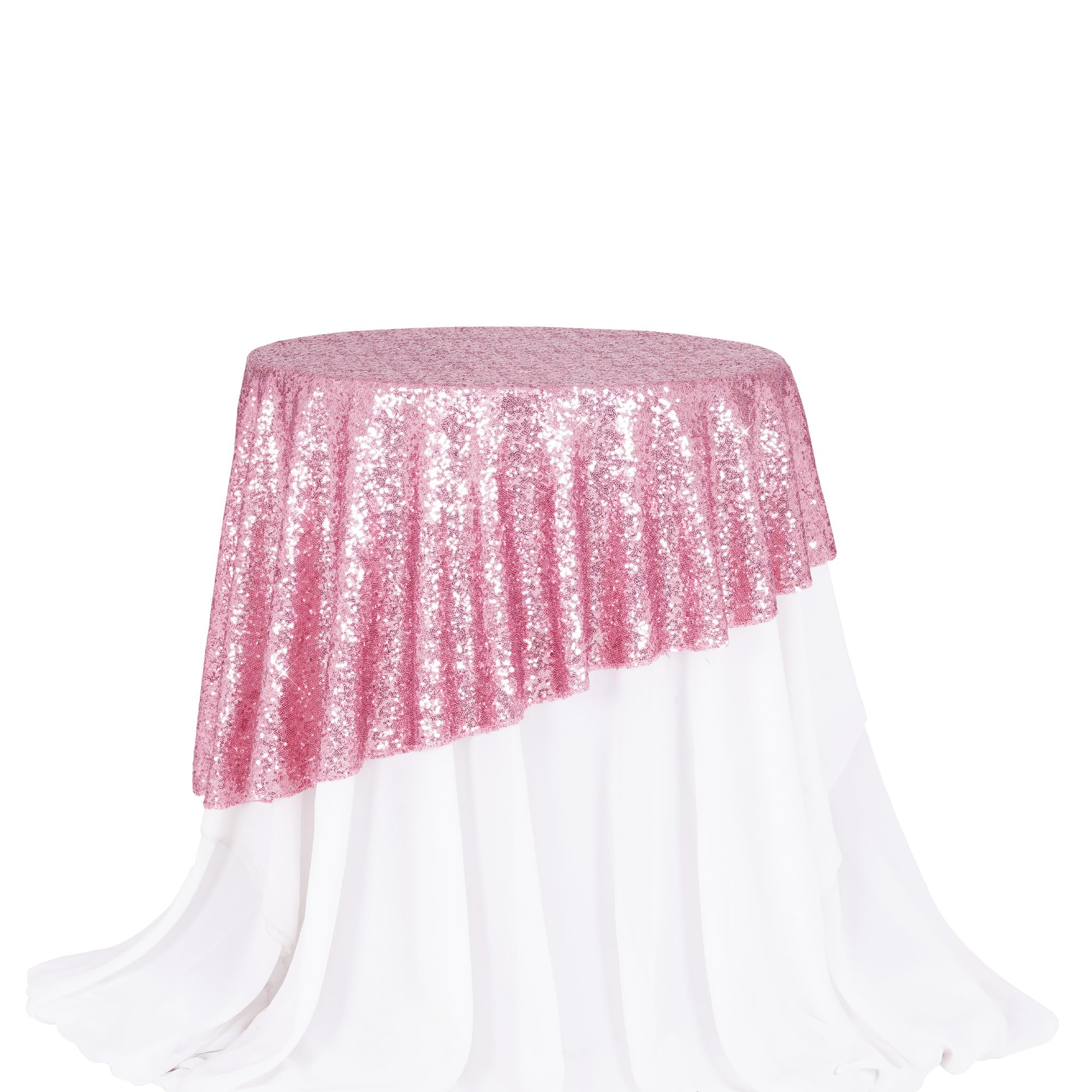 PartyDelight Sequin Tablecloth Round 50" Fuchsia Pink for Wedding Party Birthday Bridal Baby Shower and Other Events Decorations — image 1