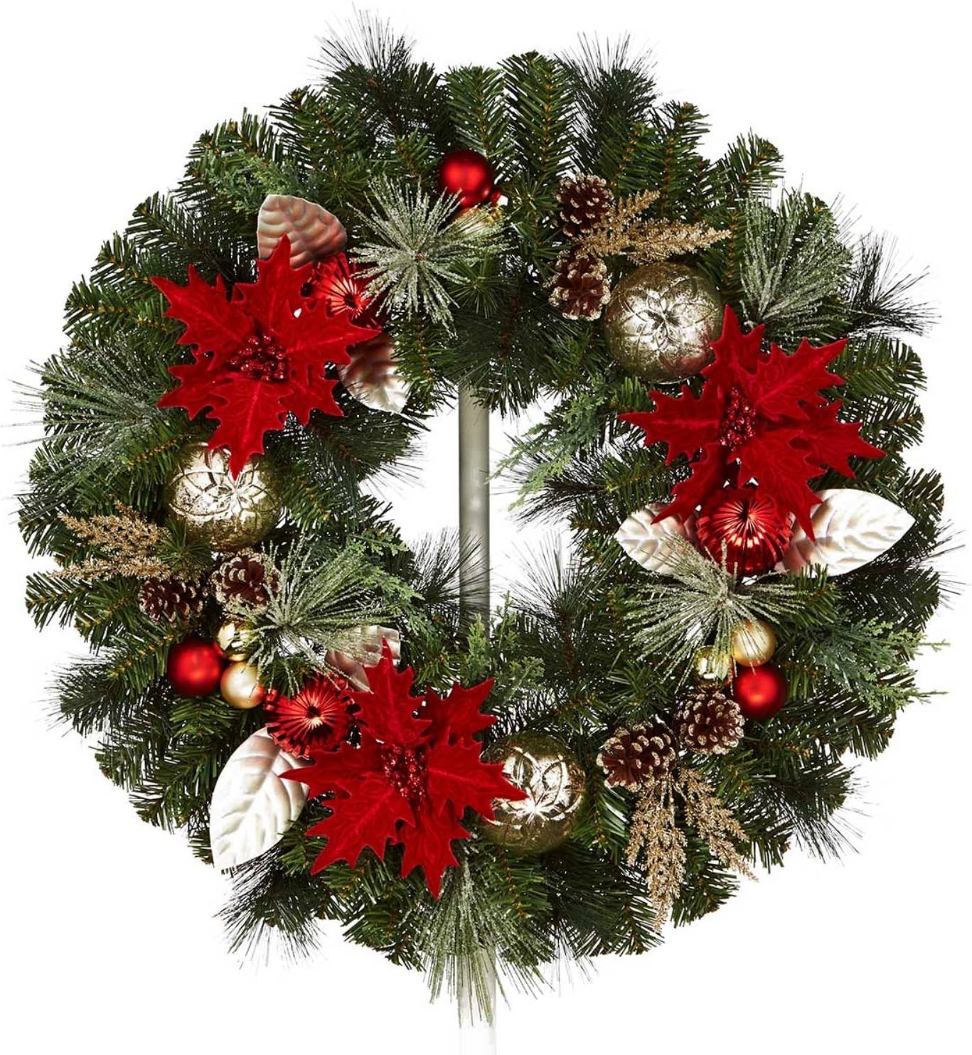 30" (76.2cm) Poinsettia Red and Gold Christmas Wreath