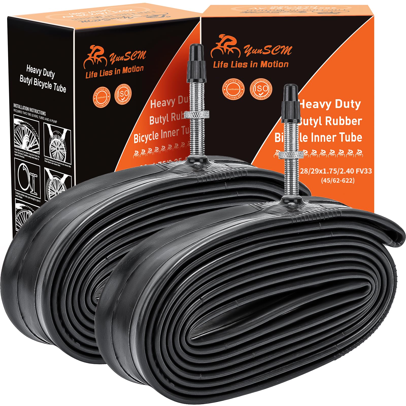 Photo 1 of 2-PCS 28"/29" Heavy Duty Bike Tubes 28/29x1.75/2.4 FV33mm Presta Valve 45/62-622 Bicycle Tubes Compatible with 28/29x1.75/1.95/2.0/2.10/2.125/2.20/2.25/2.30/2.35/2.40 Bike Tire Tubes