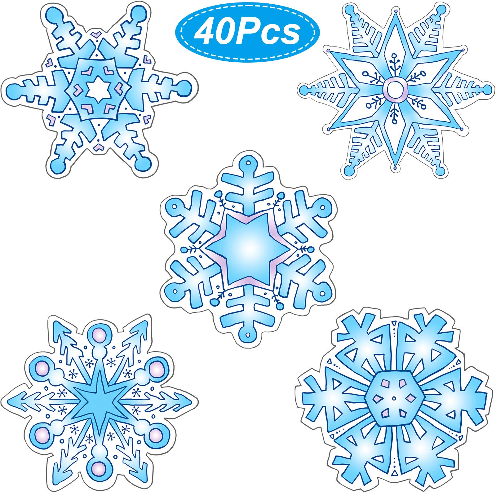 40 Pieces Snowflakes Cut-Outs Christmas Winter Theme Colorful Cutouts with Glue Point Dots for Winter Holiday Classroom School Bulletin Board Christmas Party Decoration, 5.9 x 5.9 Inch