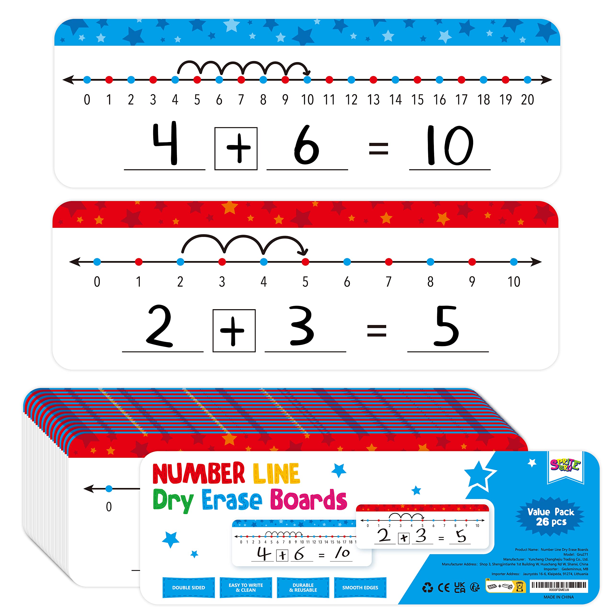 Photo 1 of 26 Packs Number Line Dry Erase Boards Cards, Double Sided Writable and Erasable Board-0-10 on One Side & 0-20 on Other Side Math White Board for Kids, Students, Classroom and Home (12” x 4”)