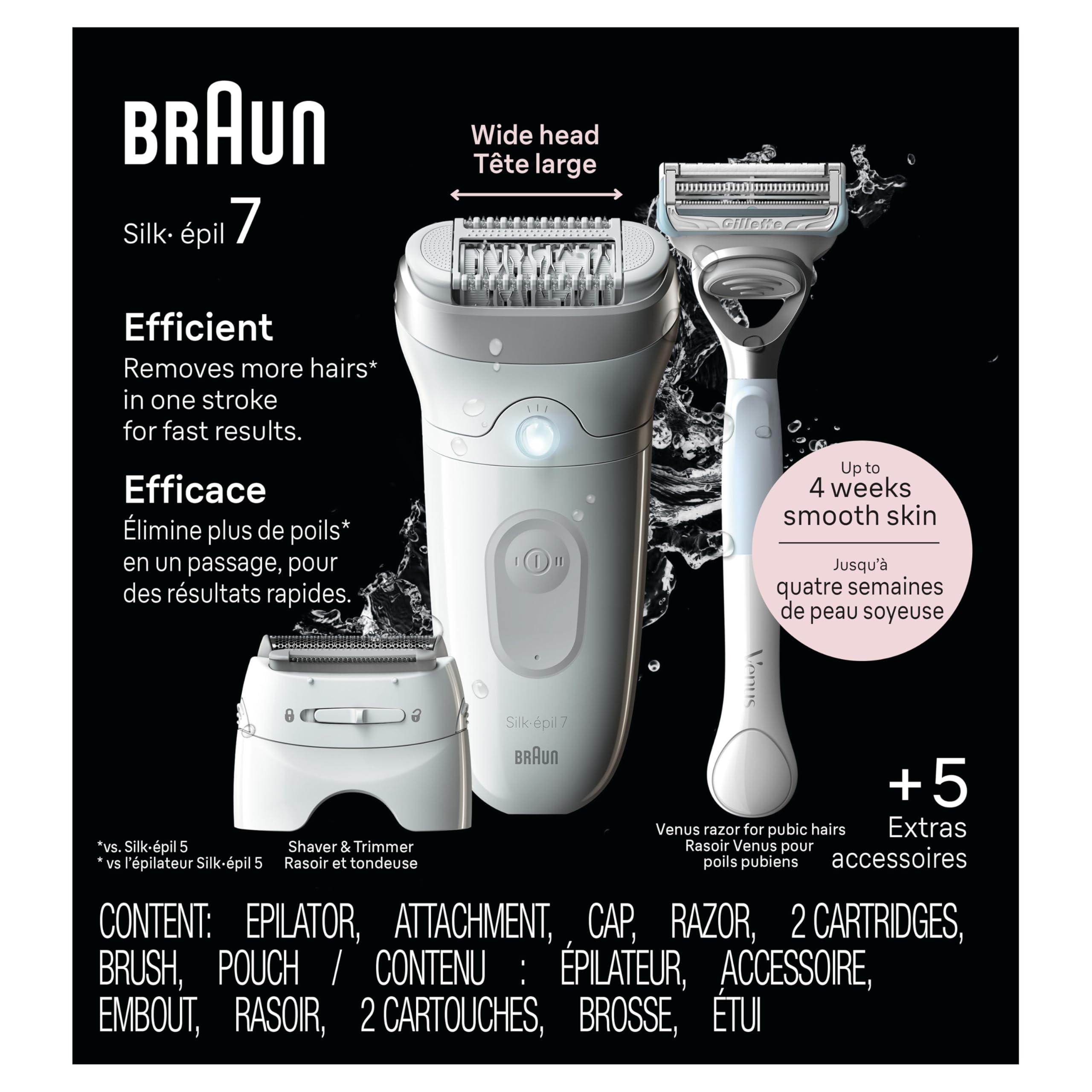 Photo 1 of Braun Silk-épil 7 Epilator, Wet and Dry, Wide Head, Includes Venus Intimate Razor, Shaver Head and Trimmer Comb, SE7-141